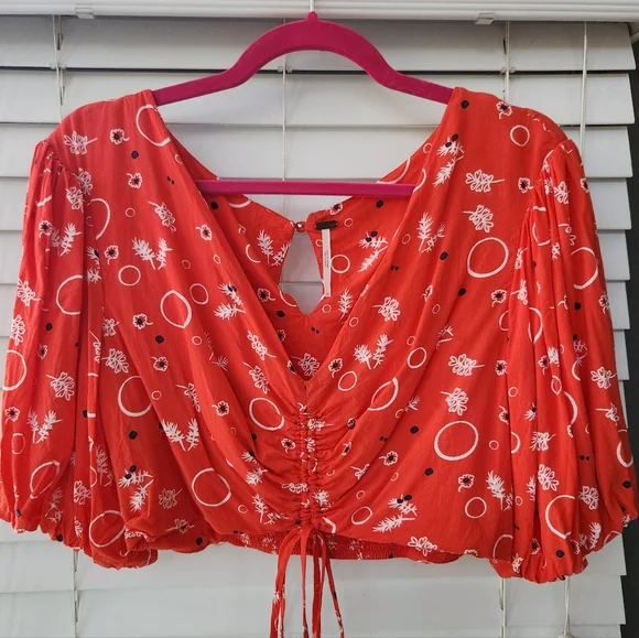 Free People Danni J Red Printed Top Size 10 - Picture 2 of 7